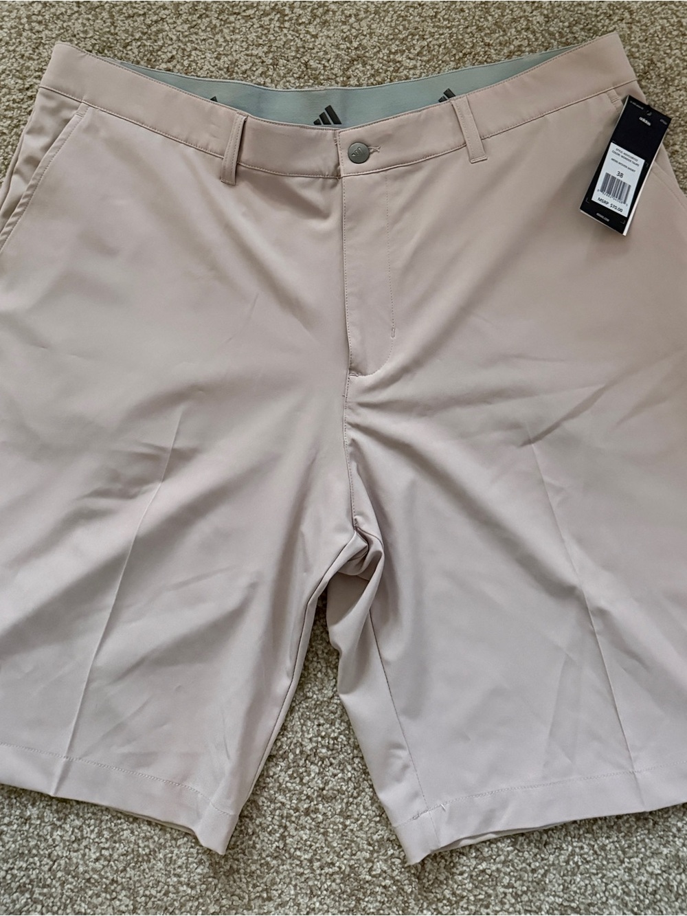 Adidas Men's Ultimate 365 10” Wonder Taupe Flat-Front Woven Golf Shorts. Size 38